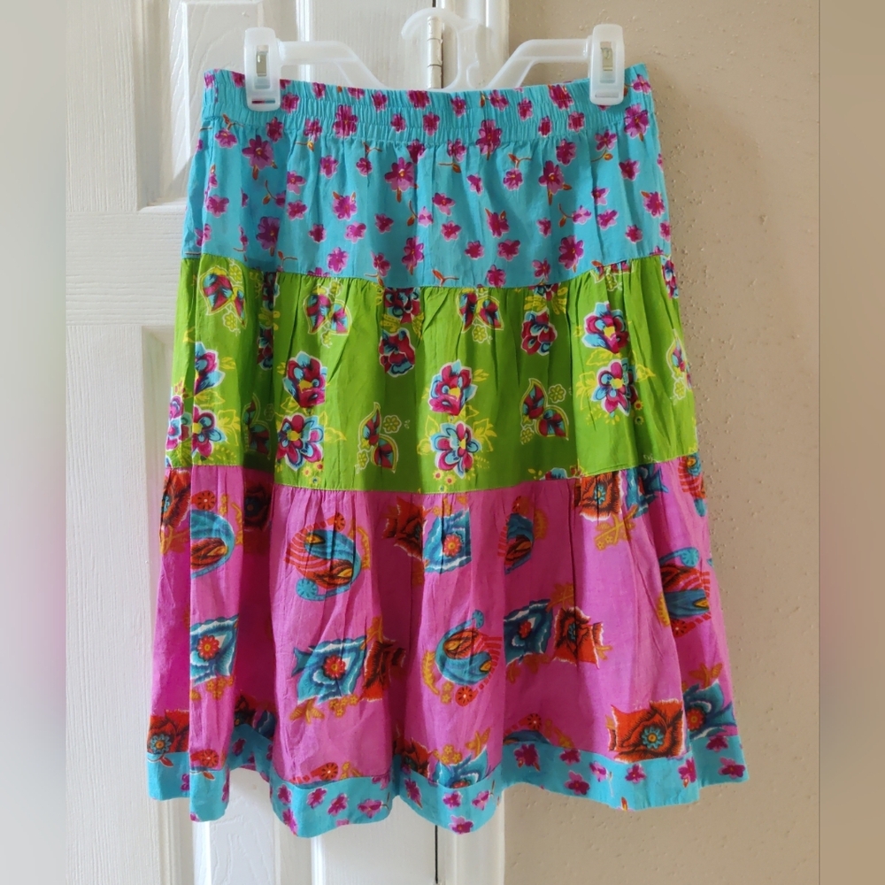 Ivy Jane Colorful Floral Tropical Print BohoTiered Skirt Medium NWT 🌺